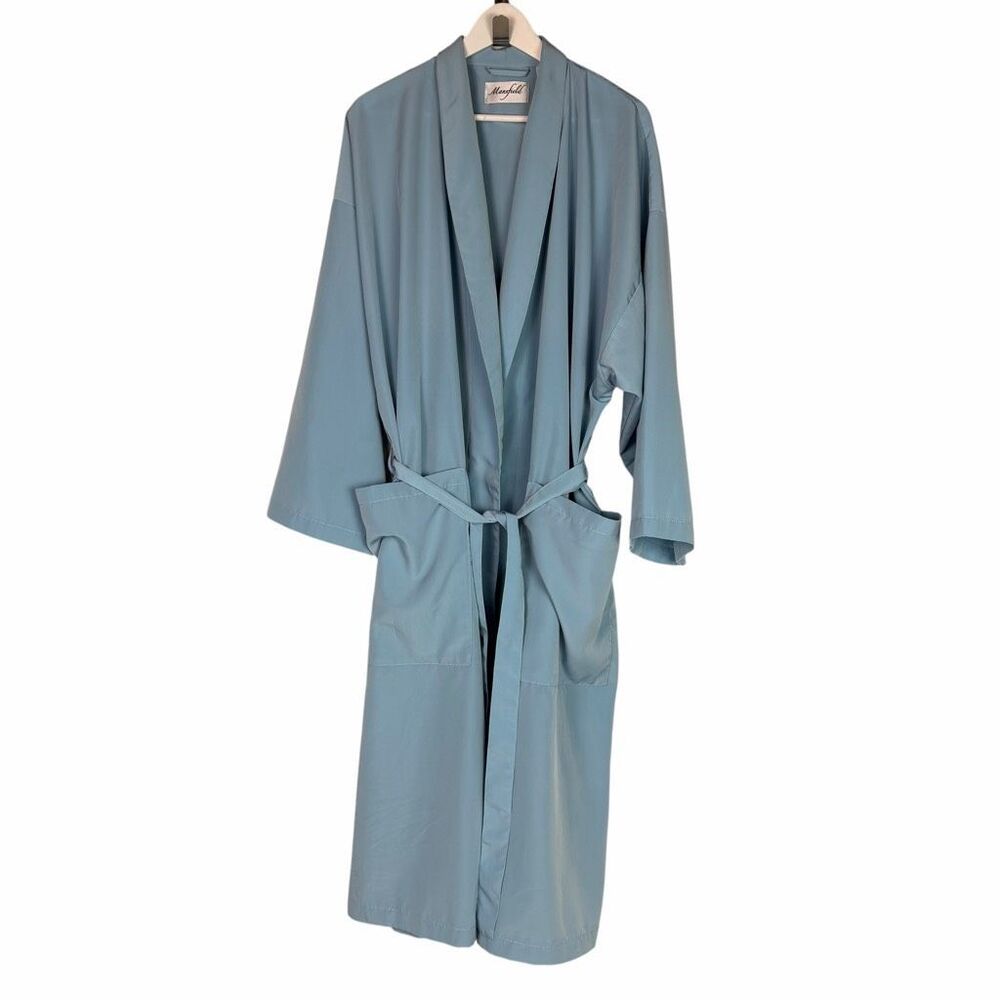 Mansfield Women’s 2X/3X Satin Robe Blue Wrap Pockets Belt